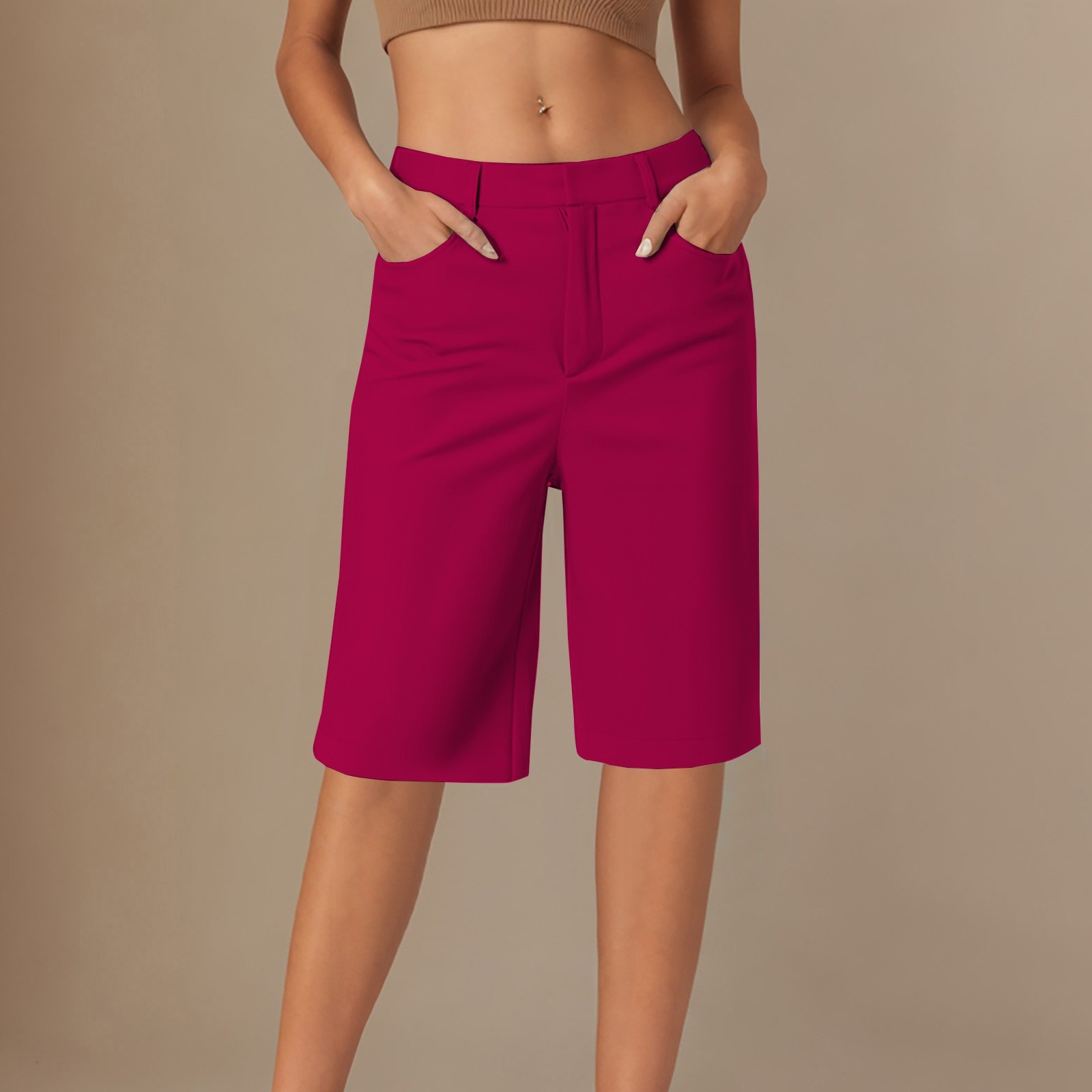 thumbnail image 2 of Leggings de sarga elásticos de cinco octavos para mujer: pantalones informales de pierna recta, cómodos para el uso diario, disponibles en colores lisos., 2 of 5